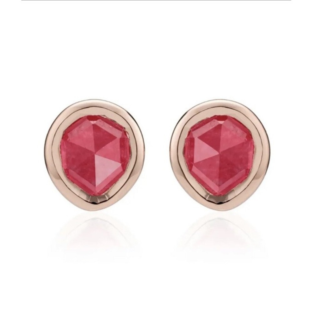Monica Vinader Siren Stud Earrings, Pink Quartz/Rose Gold, NEW‎ IN BOX